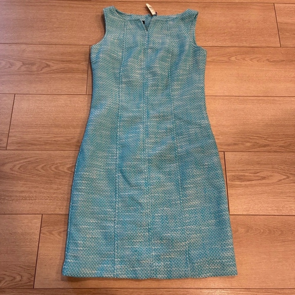 Talbots Petite Teal Tweed Sheath Dress Sleeveless Size 6P NWT